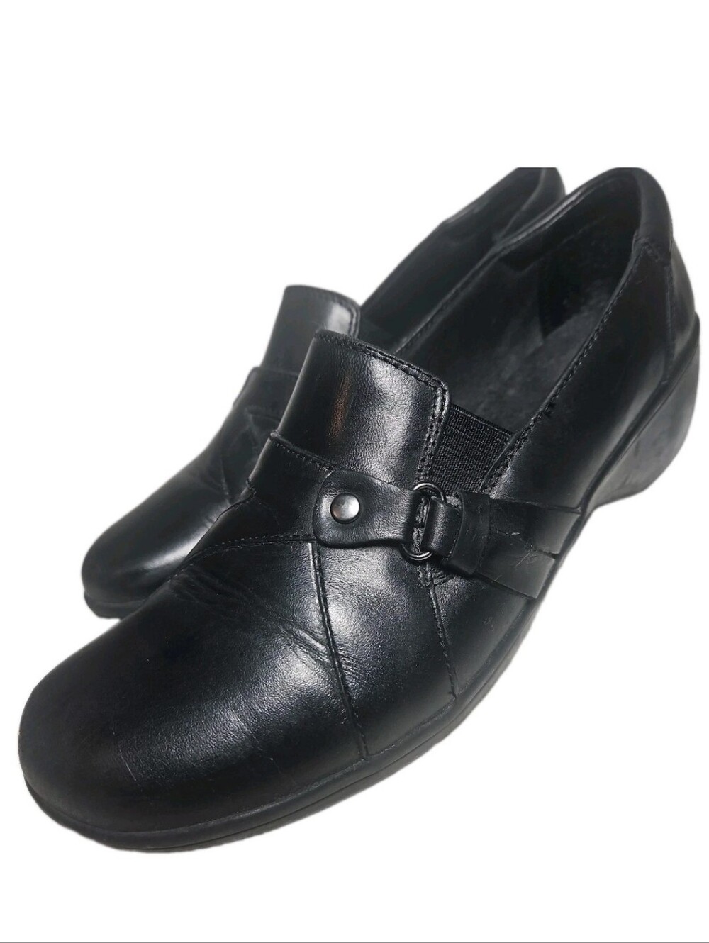 Clarks May Marigold Women 8.5M SlipOn Loafer Blk Leather 62903 Ortho Comfort[7E